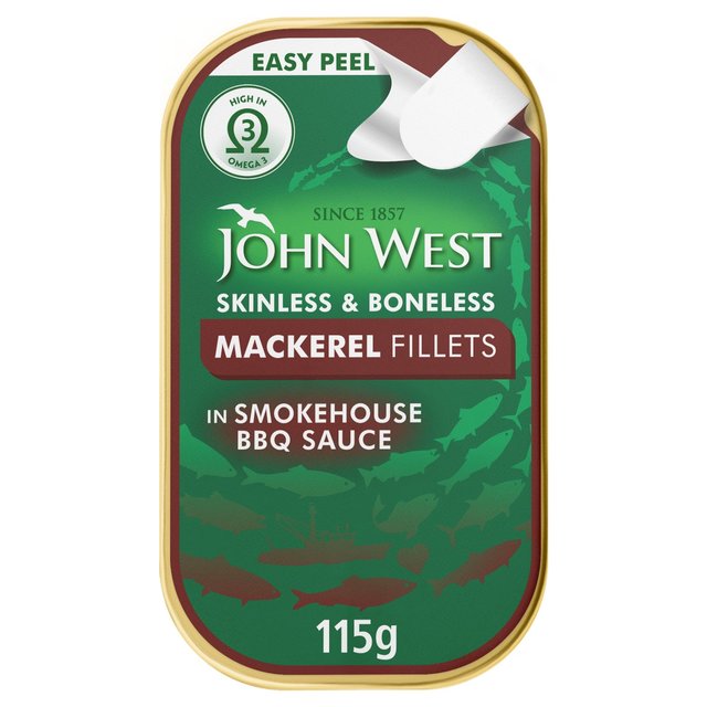 John West Skinless & Boneless Mackerel Fillets In Smokehouse BBQ Sauce 115g