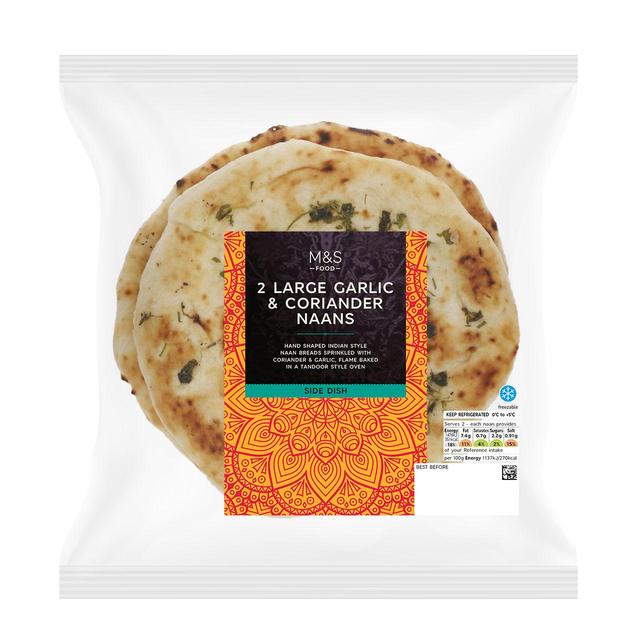 M&S 2 Large Garlic & Coriander Naans 130g
