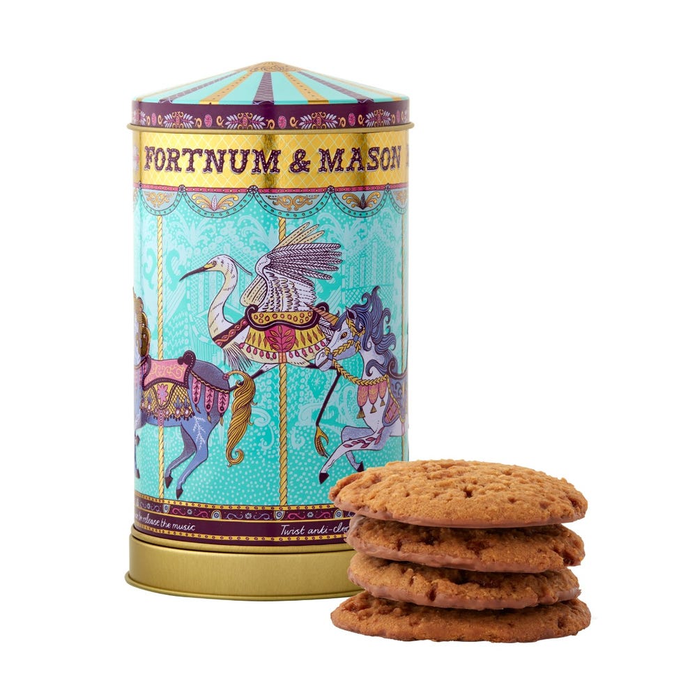 FORTNUM & MASON Mini Merry Go Round Musical Biscuit Tin, 150g フォートナム&メイソン オルゴール缶 ビスケット メリーゴーランド イギリス土産 クッキー 缶