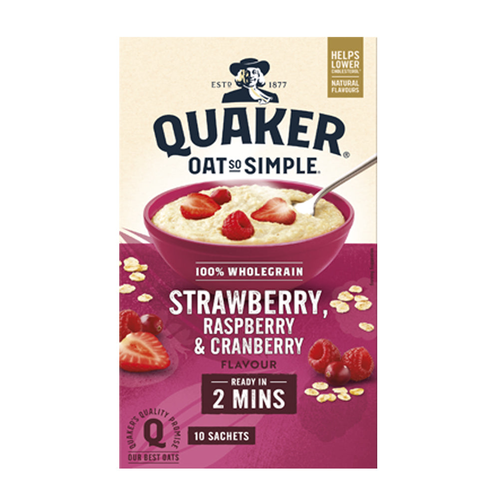 Quaker Oat So Simple Simply Strawberry Porridge Cereal No Added Sugar 8 per pack Quaker Oat So Simple Simply Strawberry Porridge Cereal No Added Sugar 8 per pack