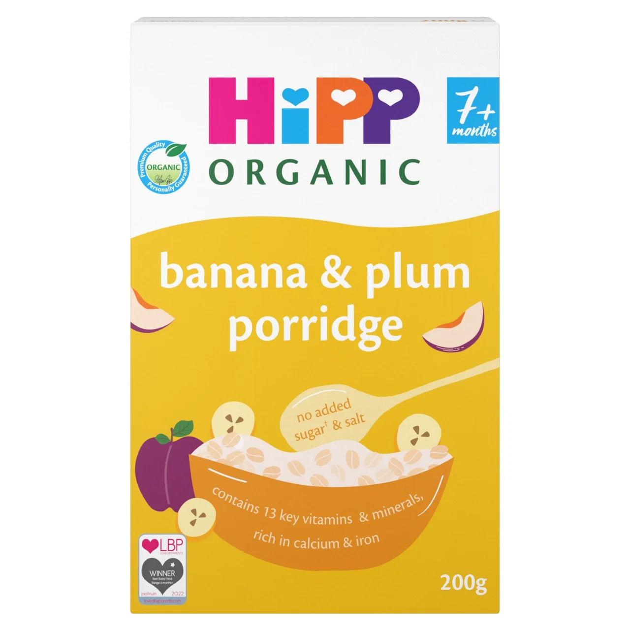 HiPP Organic Banana & Plum Porridge 7+ Months 200g, HiPP オーガニック バナナ＆プラム ポリッジ（生後7か月頃から）200g