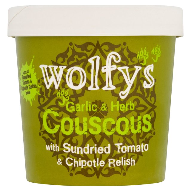 Wolfy's Garlic & Herb Couscous with Sundried Tomato & Chipotle Relish 96g