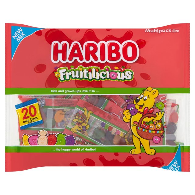 Haribo Fruitilicious 20 Mini Bags Sugar Reduced Sweets 320g