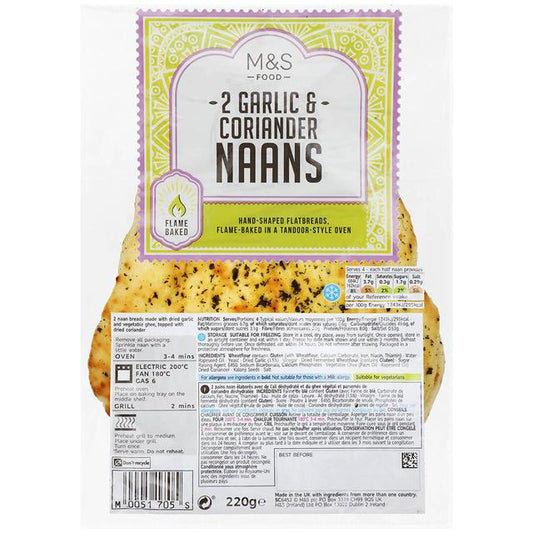 M&S 2 Garlic & Coriander Naans 220g