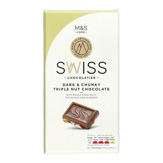 M&S Swiss Chunky Triple Nut Dark Chocolate 200g