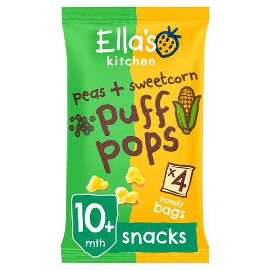 Ella's Kitchen Peas and Sweetcorn Puff Pops Multipack Baby Snack 10+ Months 4 x 9g