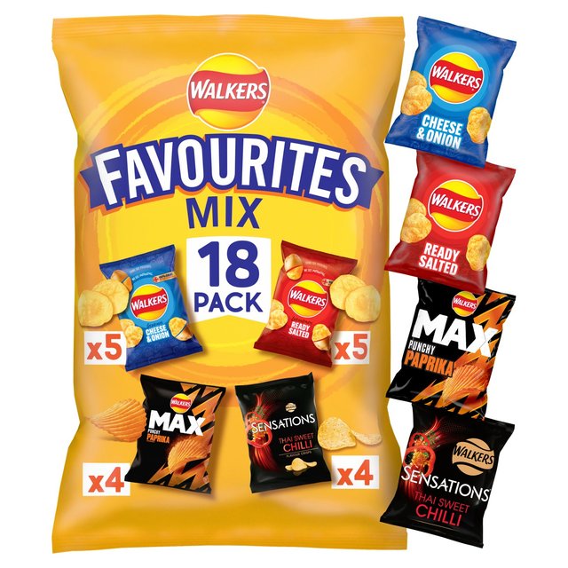 Walkers Favourites Mix Multipack Snacks Crisps 18 per pack