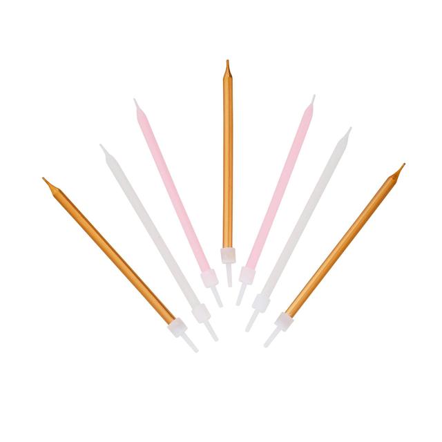Pink, White & Gold Birthday Candles 16 per pack