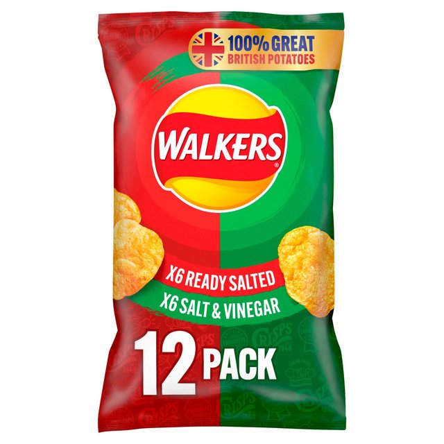 Walkers Ready Salted, Salt & Vinegar Variety Multipack Crisps 12 per pack