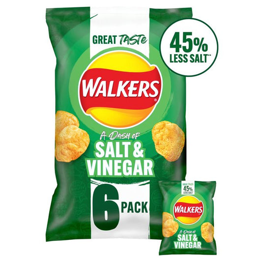 Walkers Less Salt A Dash of Salt & Vinegar Multipack Crisps 6 per pack