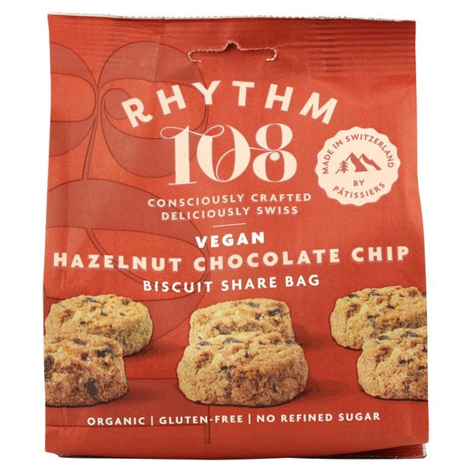 Rhythm 108 Swiss Vegan Hazelnut Chocolate Chip Share Bag 135g