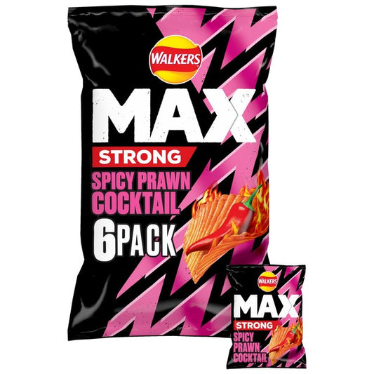 Walkers Max Strong Fiery Prawn Cocktail Multipack Crisps 6 per pack