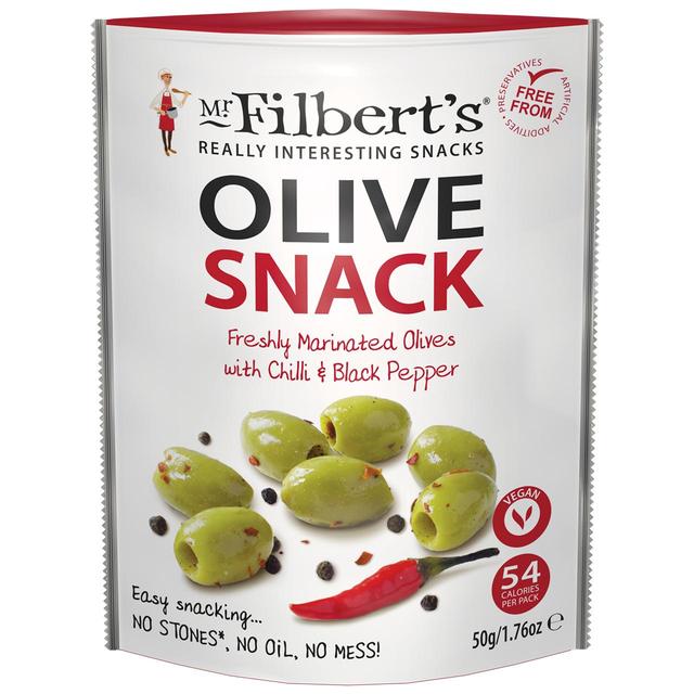 Mr Filberts Olive Snacks Green Olives with Chilli & Black Pepper 50g