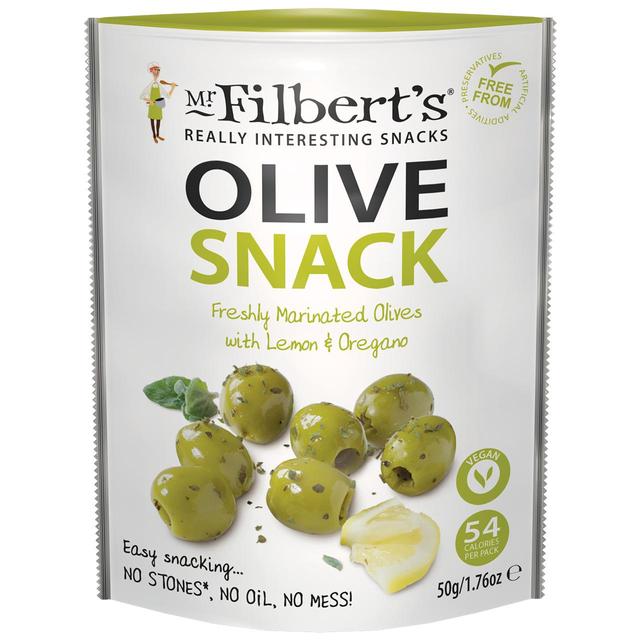 Mr Filberts Olive Snacks Green Olives with Lemon & Oregano 50g