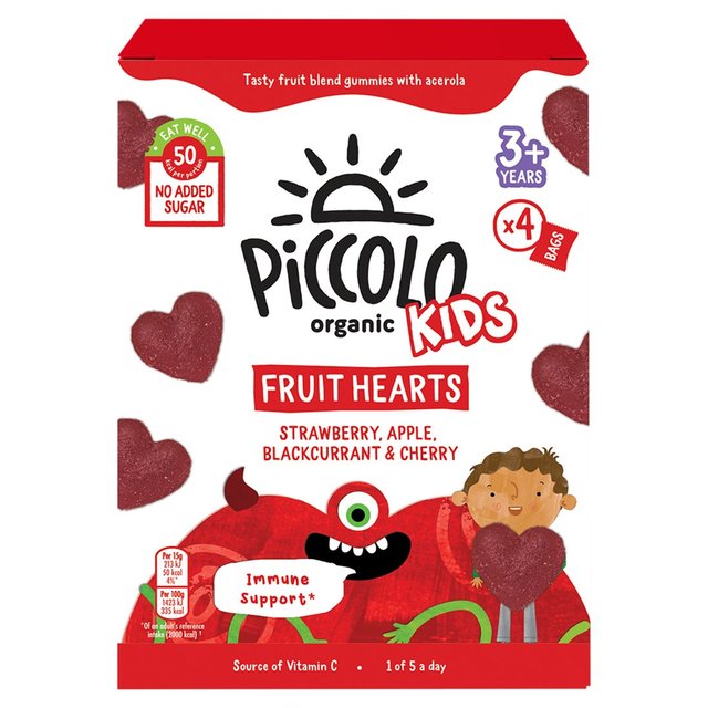 Piccolo Organic Kids Fruit Hearts Strawberry, Apple, Blackcurrant + Cherry 4 x 15g