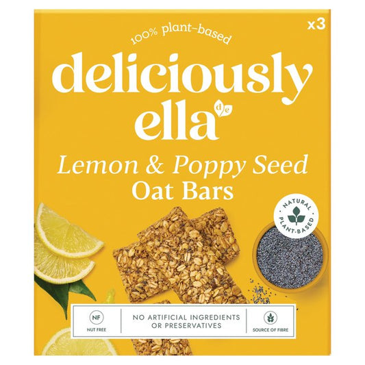 Deliciously Ella Lemon & Poppy Seed Oat Bars 3 x 50g