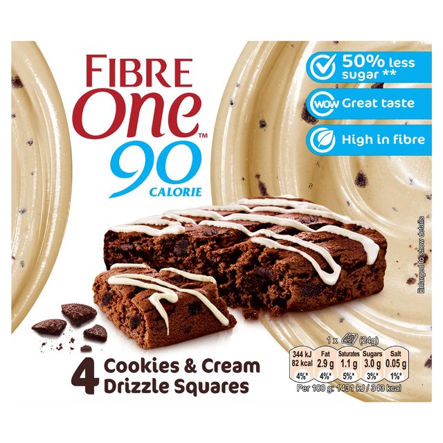 Fibre One 90 Calorie Cookies & Cream Drizzle Squares 4 x 24g