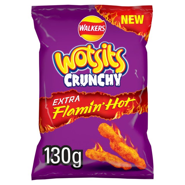 Walkers Wotsits Crunchy Extra Flamin' Hot Sharing Bag Snacks 130g