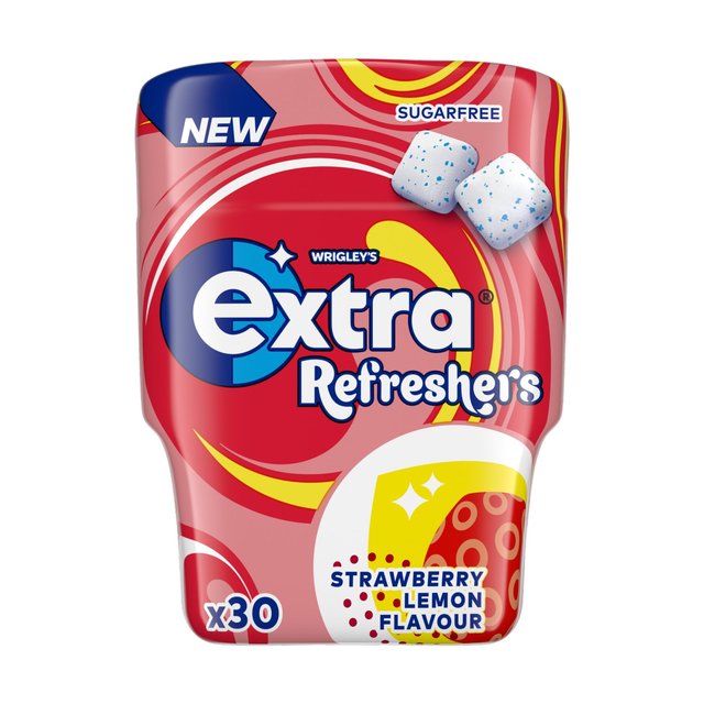 Extra Refreshers Strawberry Lemon Sugarfree Chewing Gum Bottle 67g Ext ...
