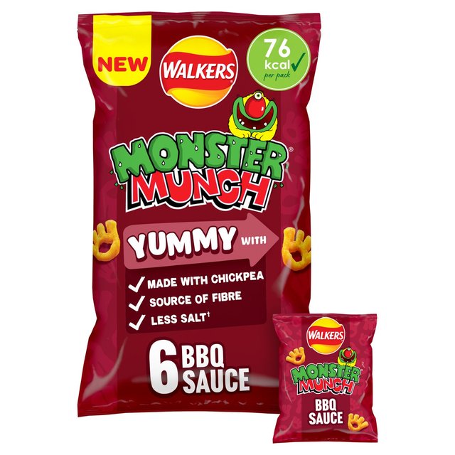 Walkers Monster Munch BBQ Sauce Multipack Chickpea Crisps 6 x 16g