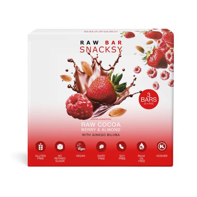 Snacksy Raw Chocolate Berry & Almond with Gingko Biloba 3 x 40g