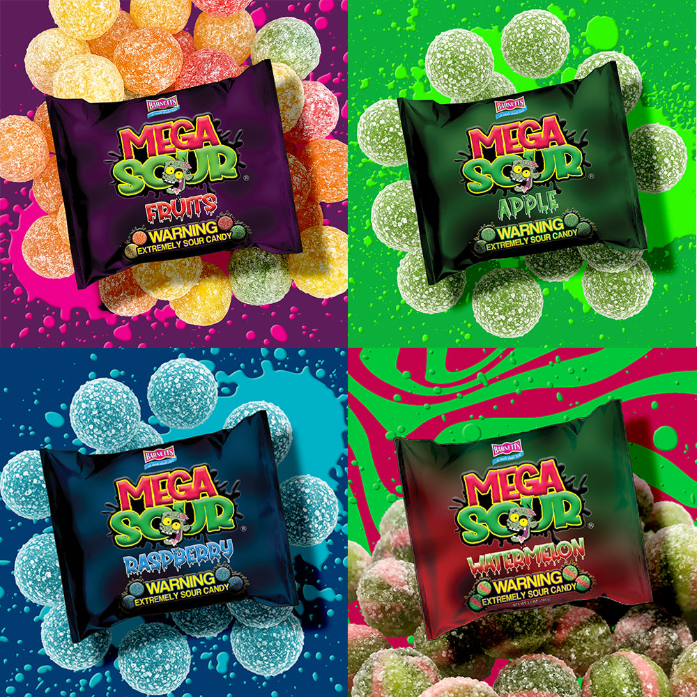 4 Pack Bundle Pack 4種類セット - Barnett Sweets Mega Sour Candy バーネット メガサワー キャンディ (ラズベリー | フルーツ | アップル | スイカ)  メガ・サワー