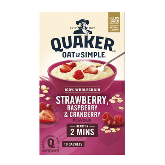 Quaker Oat So Simple Simply Strawberry Porridge Cereal No Added Sugar 8 per pack Quaker Oat So Simple Simply Strawberry Porridge Cereal No Added Sugar 8 per pack